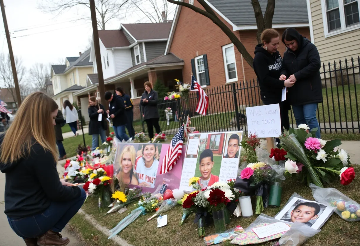 A memorial in a neighborhood remembering a young shooting victim.