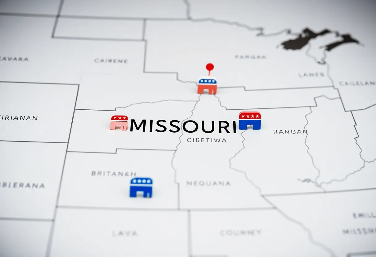 Map indicating congressional districts in Missouri with redistricting effects