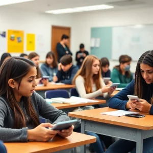 Students in a classroom focused on learning without electronic devices