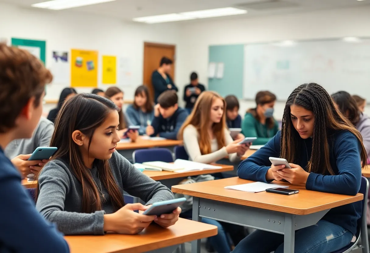 Students in a classroom focused on learning without electronic devices