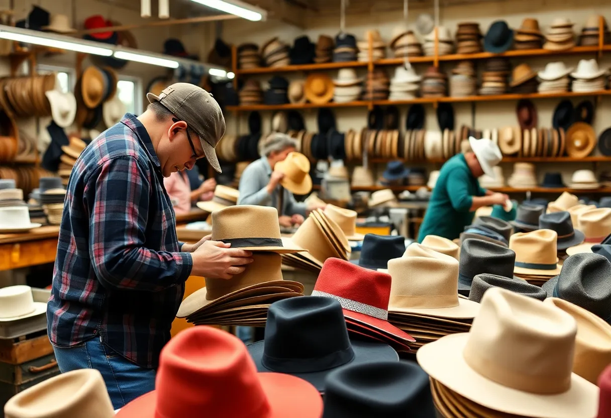 Workers at Sandlot Goods crafting hats in Kansas City