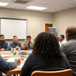 Community members discussing the Save KC program to reduce violent crime in Kansas City.