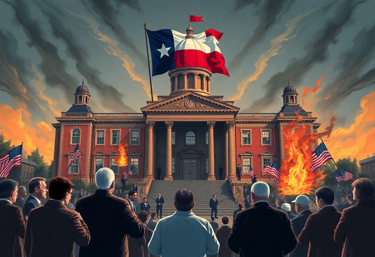 Illustration of Texas statehouse symbolizing redistricting debate