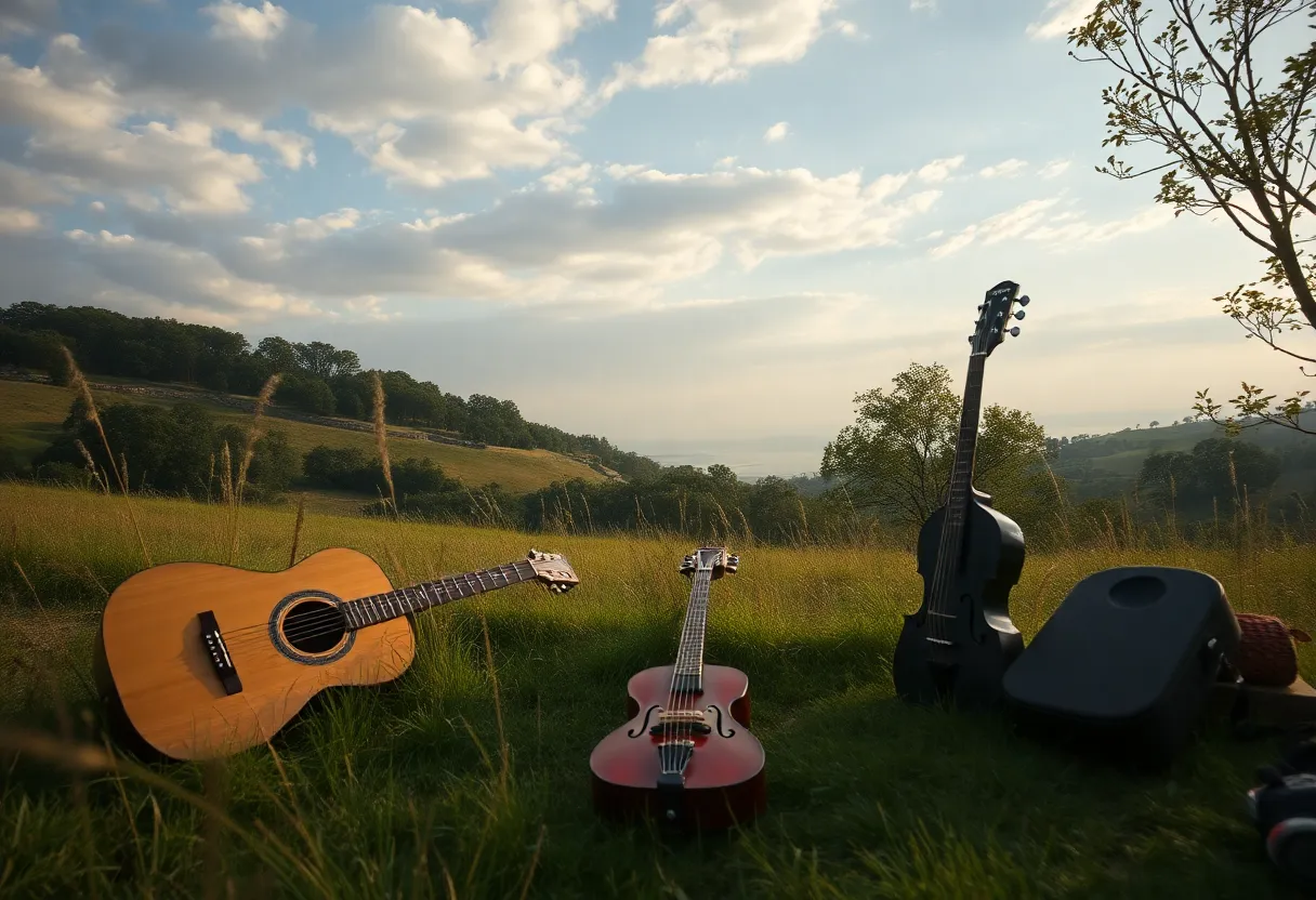 Nostalgic landscape representing the folk and rock music heritage