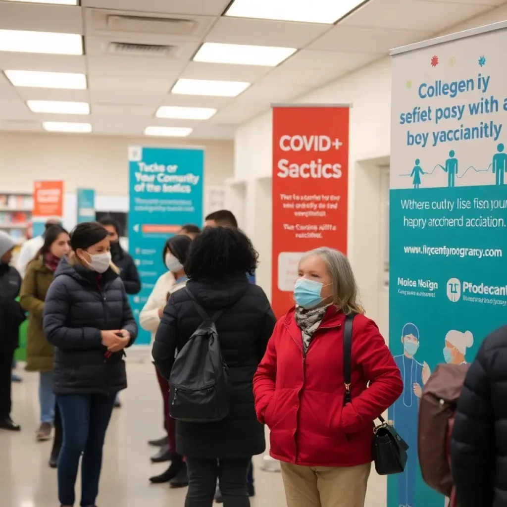 People receiving COVID vaccinations in a Kansas City pharmacy
