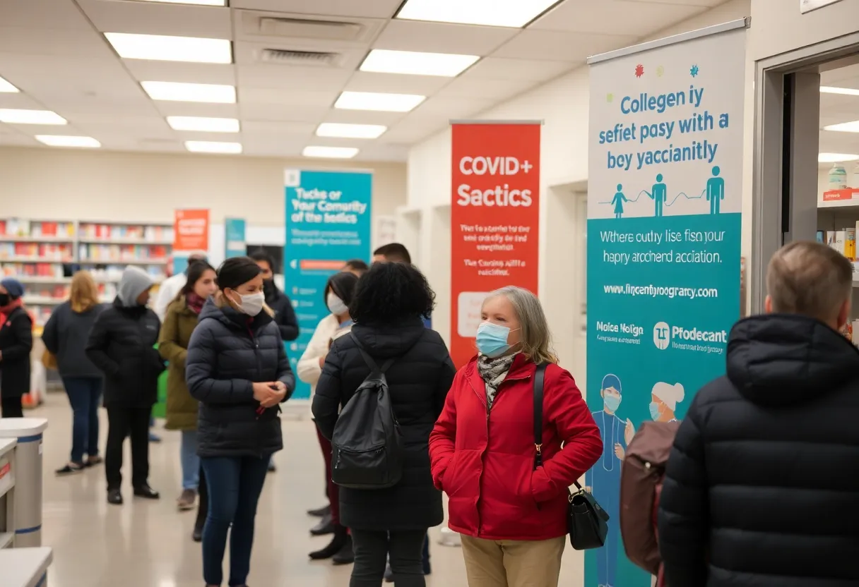 People receiving COVID vaccinations in a Kansas City pharmacy