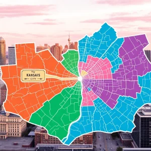 A map showing divided districts in Kansas City