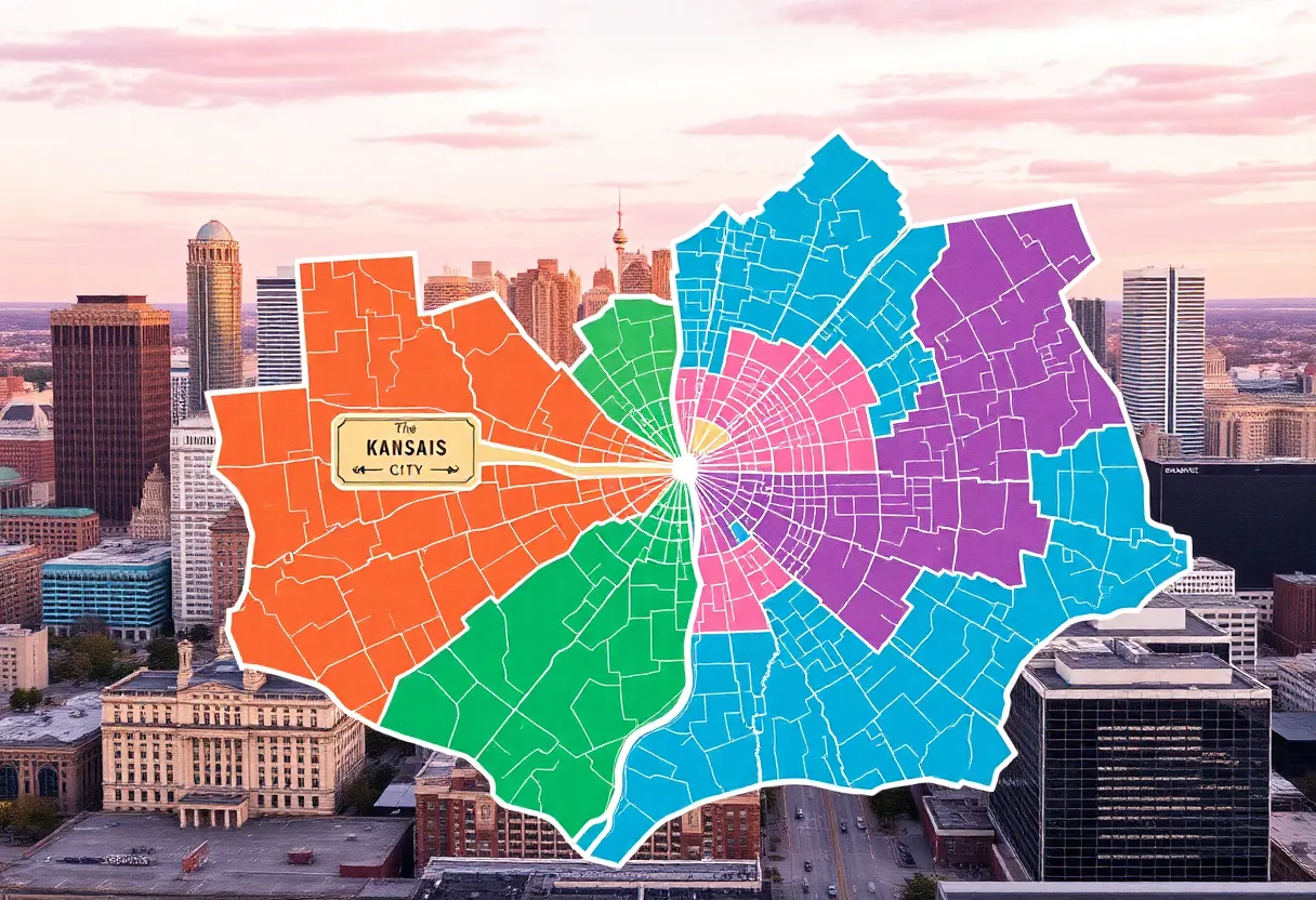 A map showing divided districts in Kansas City