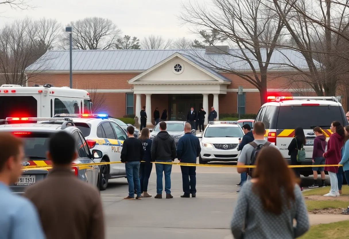 Police responders at Evergreen High School after a shooting incident