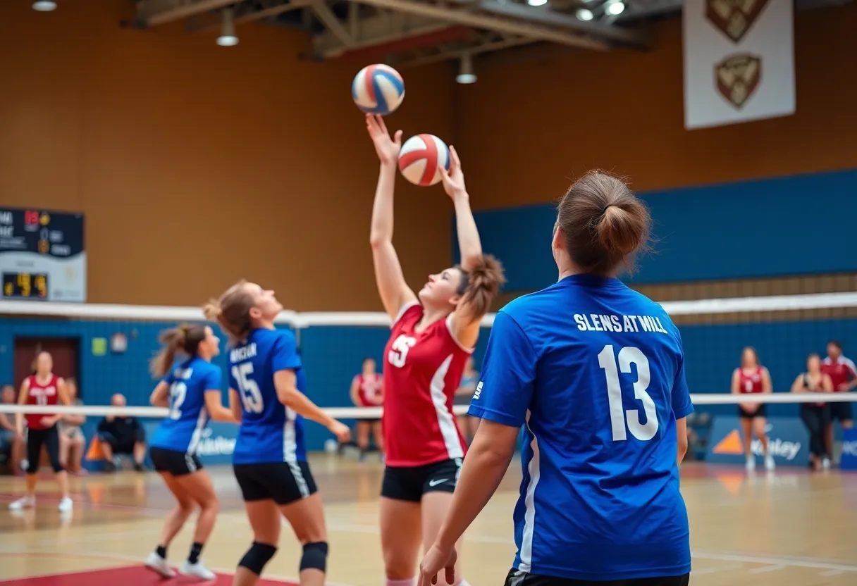 Iowa State volleyball team playing a match