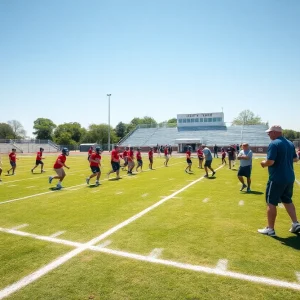 High school football practice showing teamwork and coaching