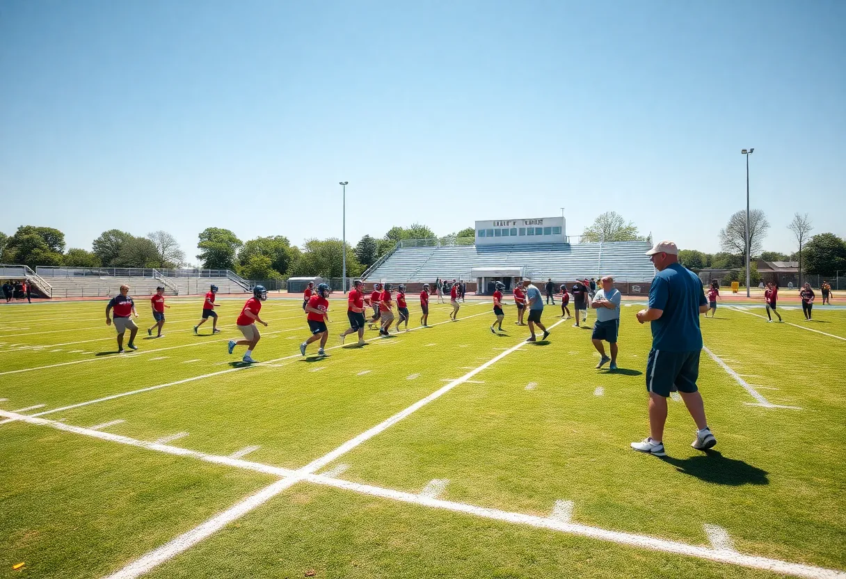 High school football practice showing teamwork and coaching