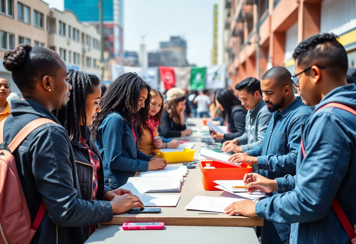 Community members participating in job training and educational programs at a MERS Goodwill event.