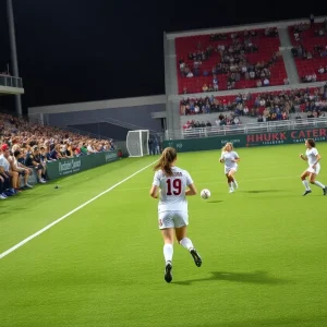 Players from SEMO Redhawks women's soccer team competing in a match
