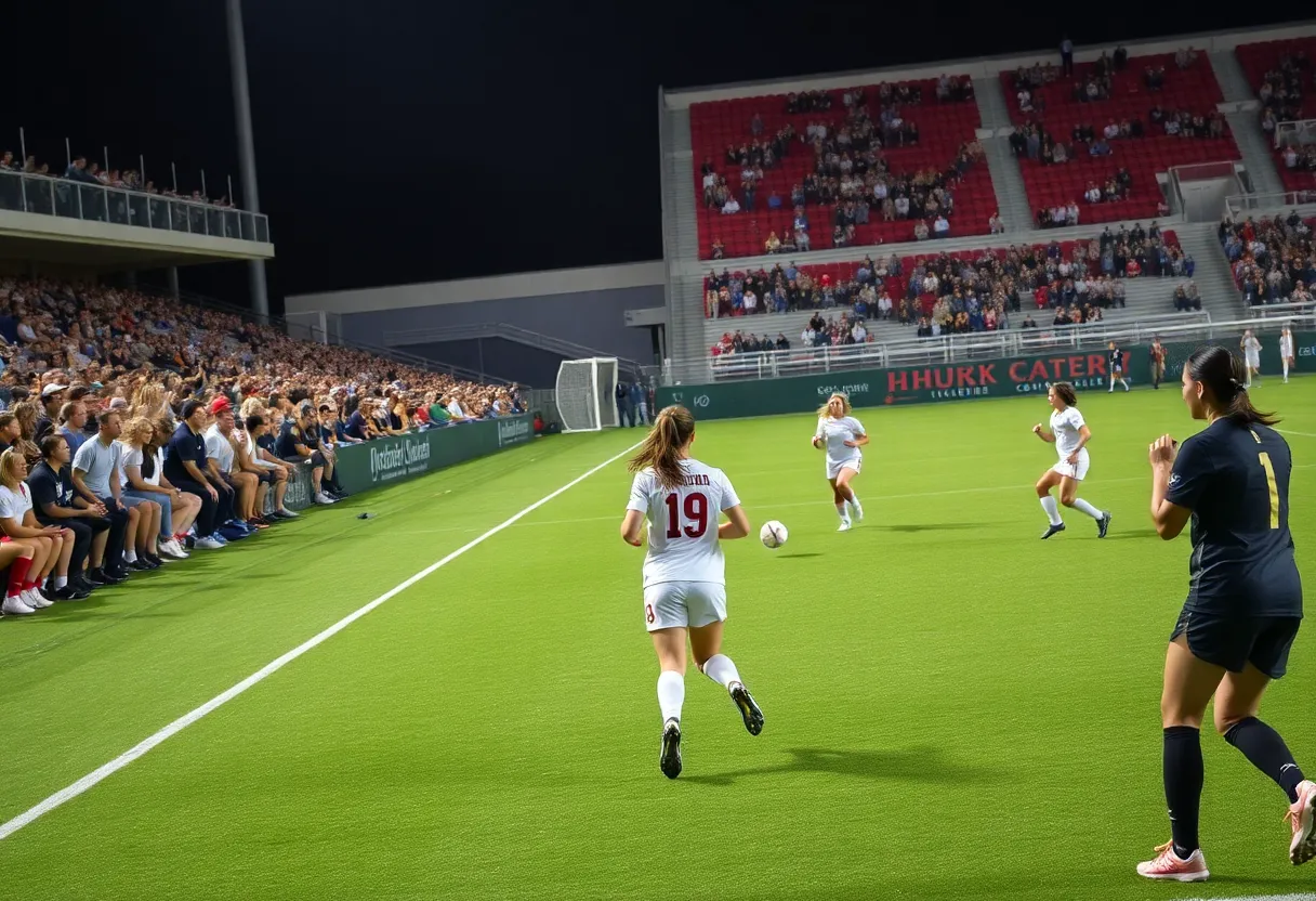 Players from SEMO Redhawks women's soccer team competing in a match
