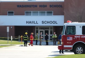 Emergency services at Washington High School investigating a gas leak.