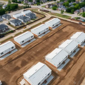 Construction of affordable modular homes in Kansas City, Kansas.