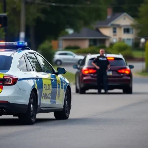 Scene of a police car involved in an officer-involved shooting in Buckner, Missouri