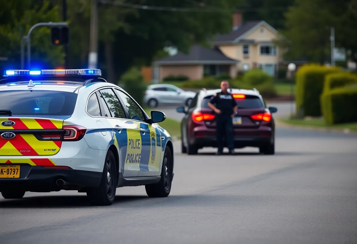 Scene of a police car involved in an officer-involved shooting in Buckner, Missouri