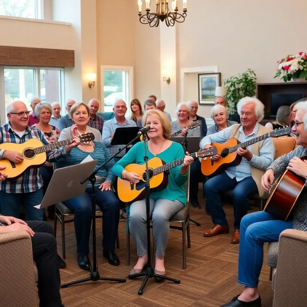 Seniors enjoying live music performance at a retirement community