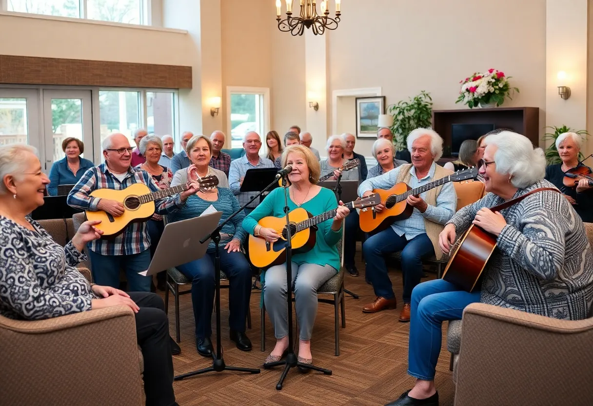 Seniors enjoying live music performance at a retirement community