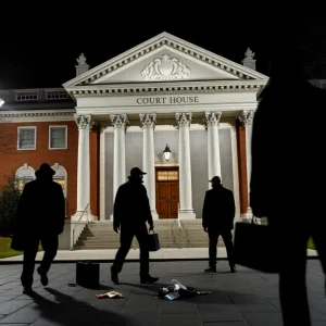 Nighttime court house with security concerns