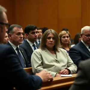 Courtroom scene depicting legal proceedings in a capital murder case