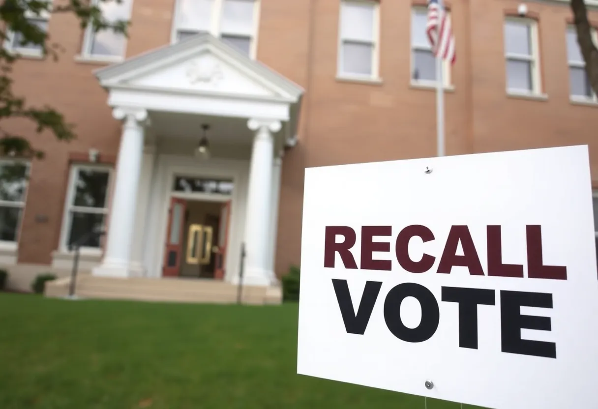 Local government building with a recall vote sign