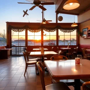 Empty tables and chairs at the Homesteader Cafe signifying its closure