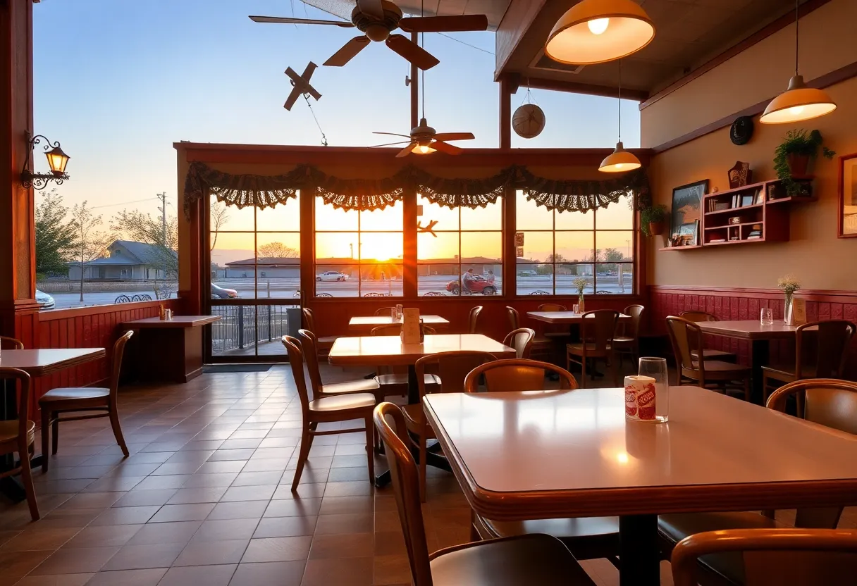 Empty tables and chairs at the Homesteader Cafe signifying its closure