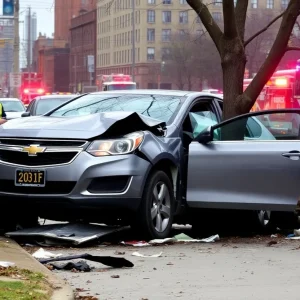Scene of a car crash involving a Chevrolet Malibu in Kansas City