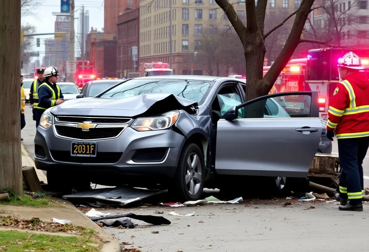 Scene of a car crash involving a Chevrolet Malibu in Kansas City