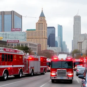 Emergency vehicles at fire scene in Kansas City