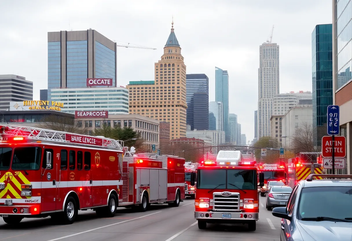 Emergency vehicles at fire scene in Kansas City