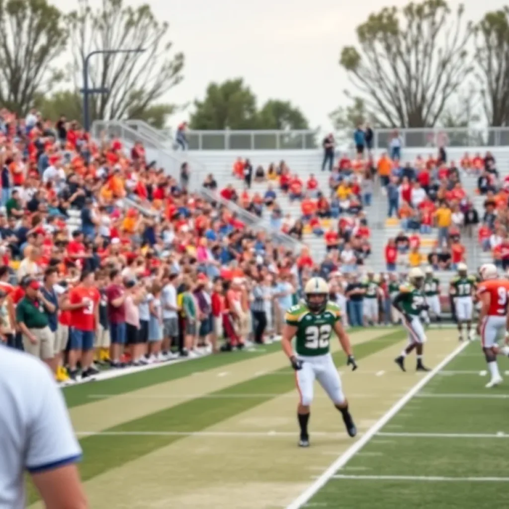 High school football game in Kansas City with players and fans