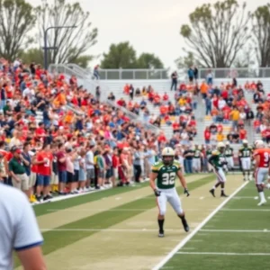 High school football game in Kansas City with players and fans