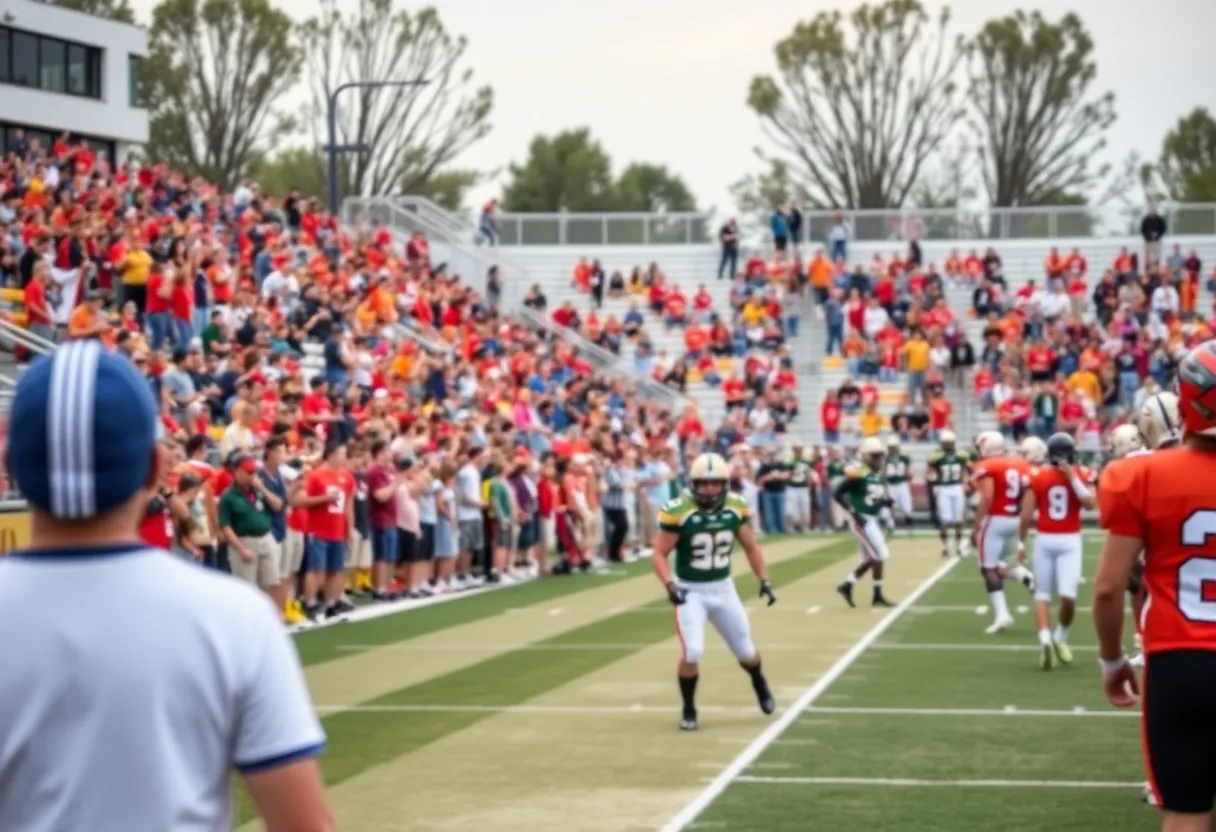High school football game in Kansas City with players and fans