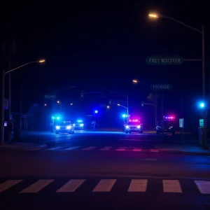 Night scene at a Kansas City intersection, reflecting community safety concerns