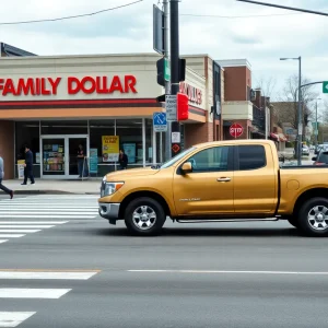 Urban street scene focused on pedestrian safety measures.