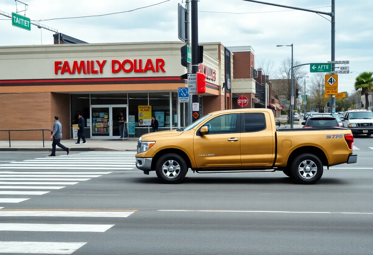 Urban street scene focused on pedestrian safety measures.