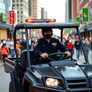 Kansas City police officer driving a UTV in downtown
