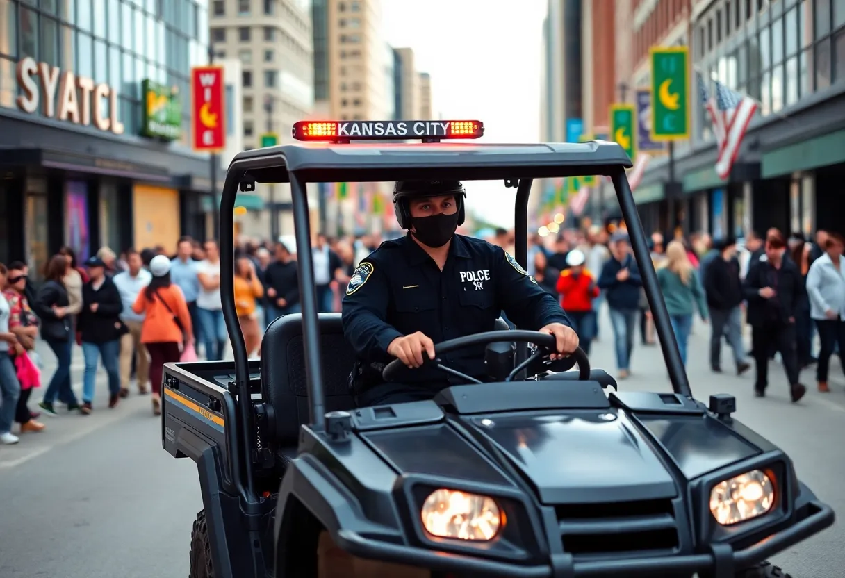 Kansas City police officer driving a UTV in downtown