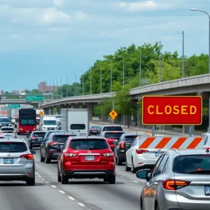 Traffic congested on Kansas City highway