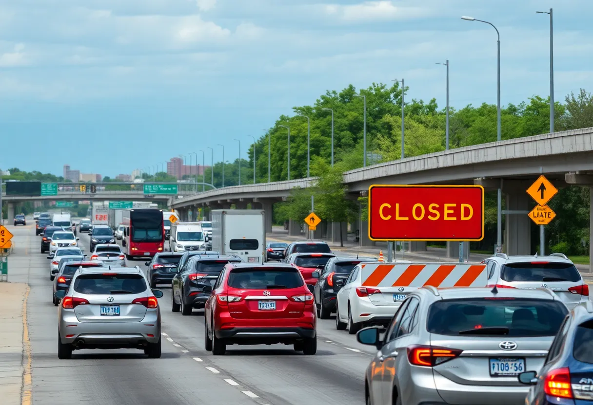 Traffic congested on Kansas City highway