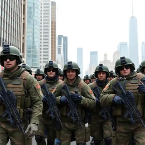 Military troops deployed in a city