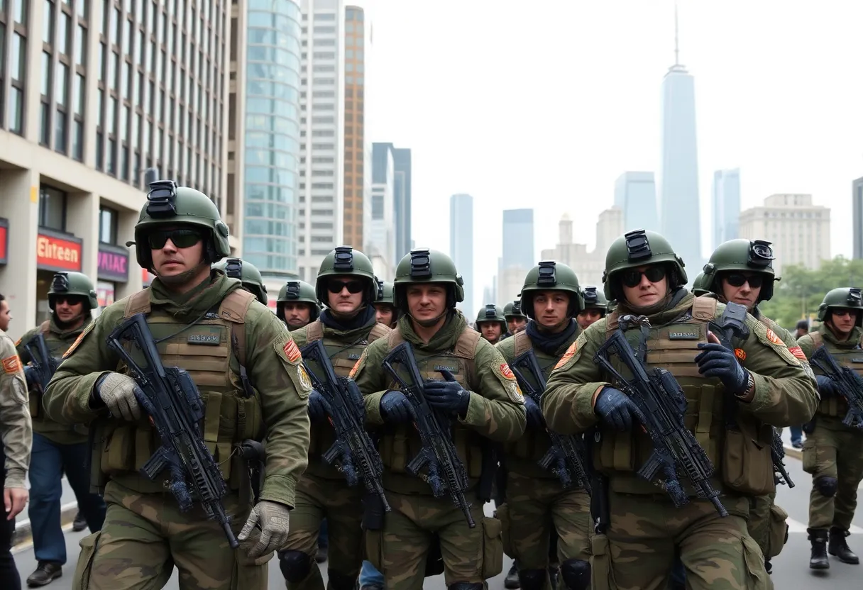 Military troops deployed in a city