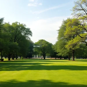 A peaceful park scene representing community engagement for missing persons.