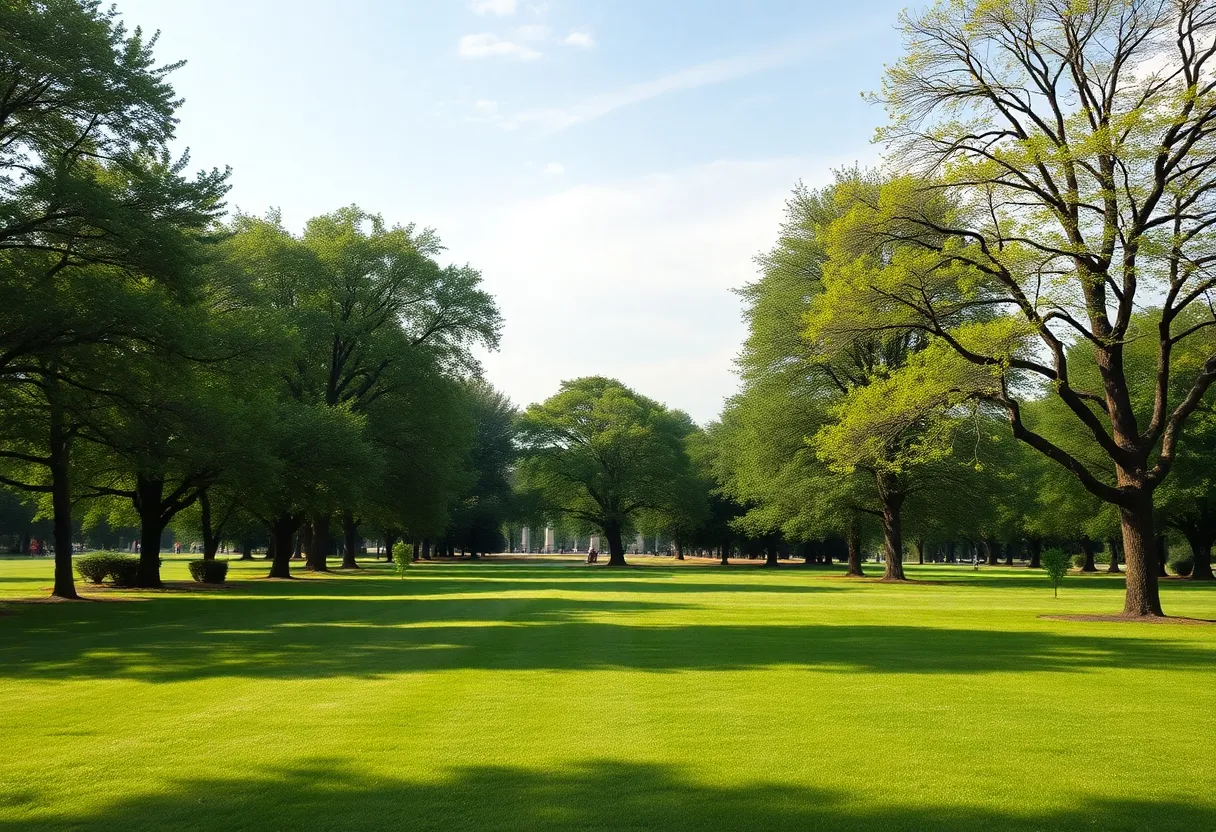 A peaceful park scene representing community engagement for missing persons.