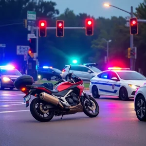Police investigating a motorcycle crash at an intersection