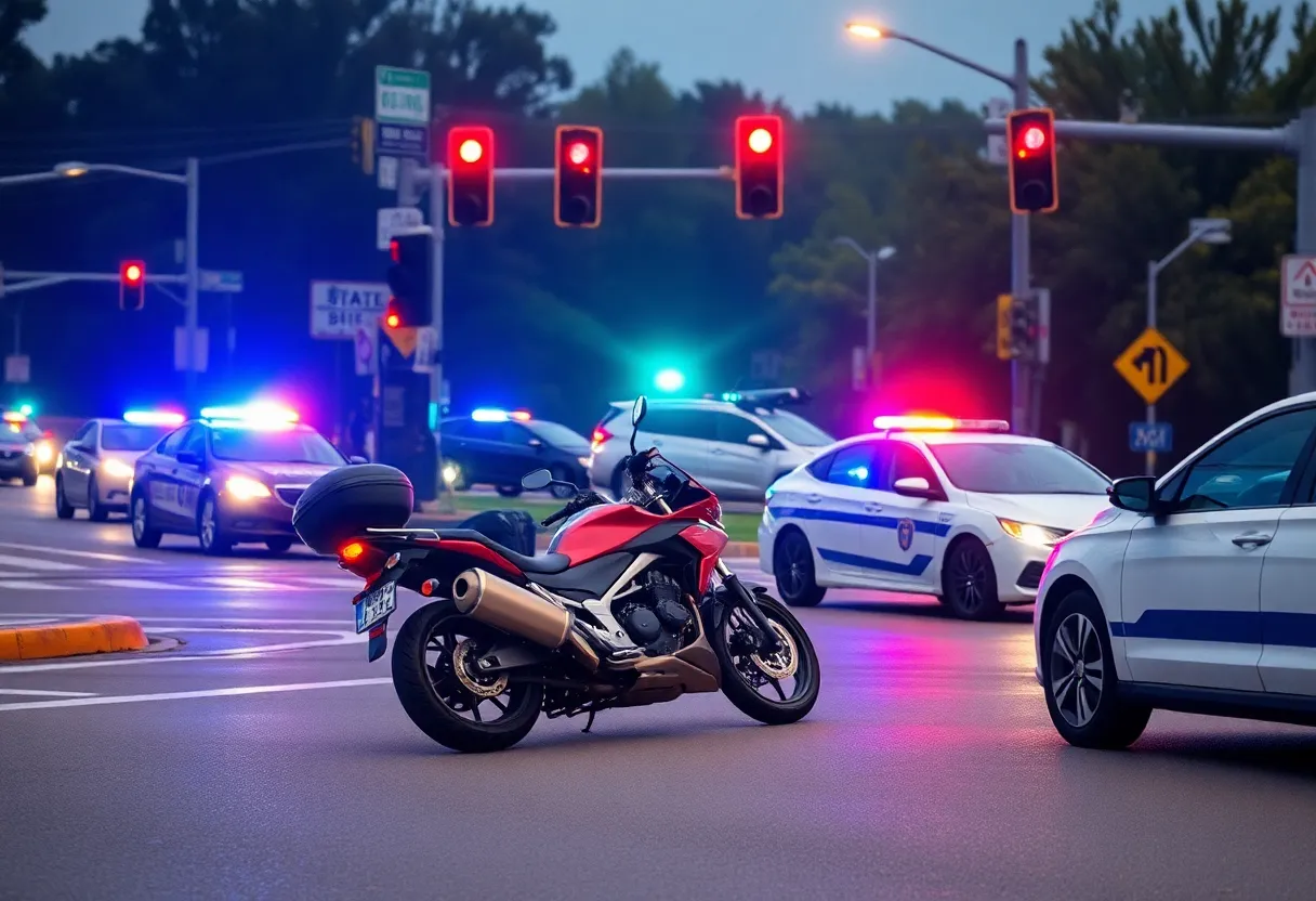 Police investigating a motorcycle crash at an intersection